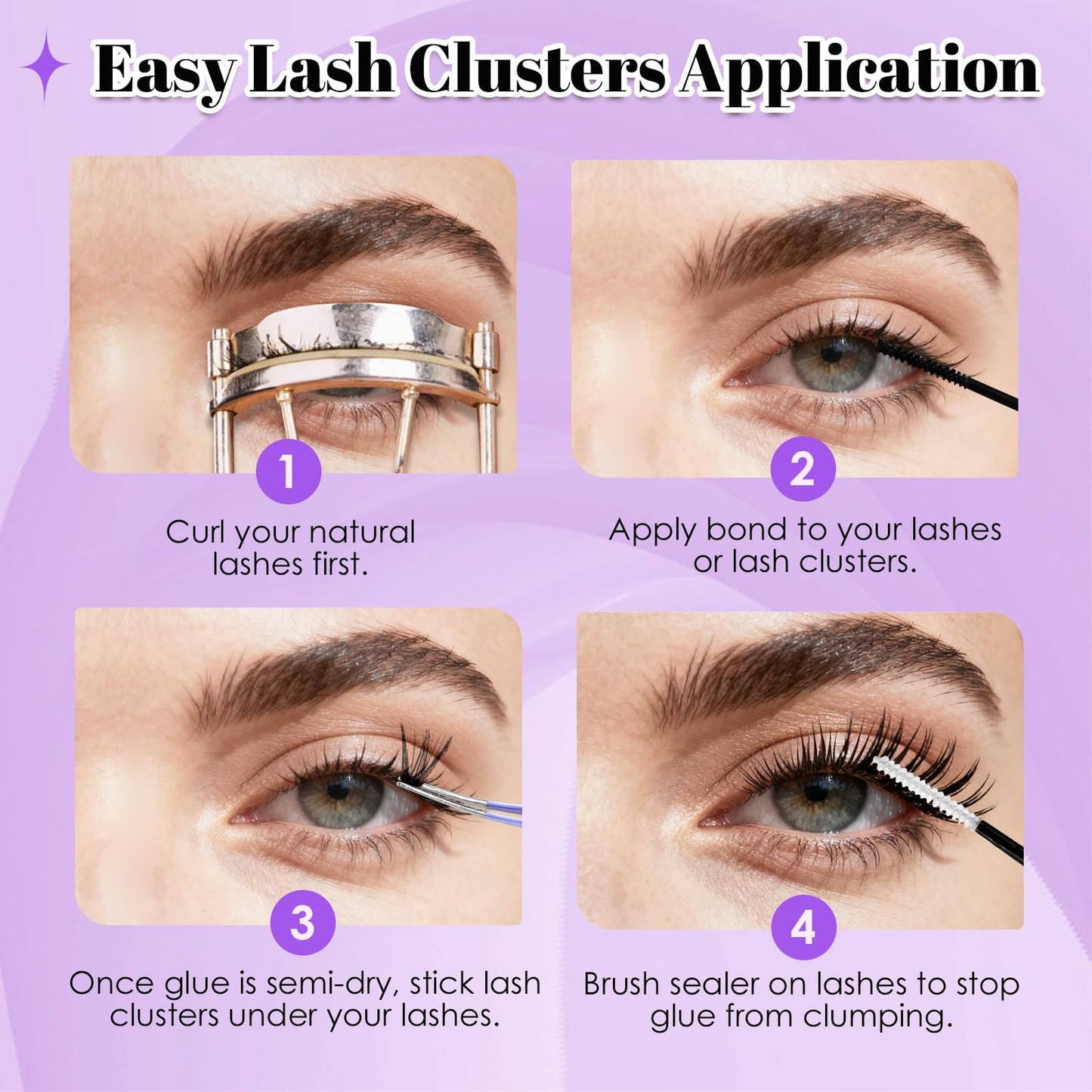 Lash Clusters Kit 640pcs 30D 40D 50D 60D D Curl 9-16mm Individual Lashes Fluffy Wispy Lightweight Thin Band DIY Eyelash Extensions with Bond and Seal + Tweezers for Beginners At Home Natural Full Look