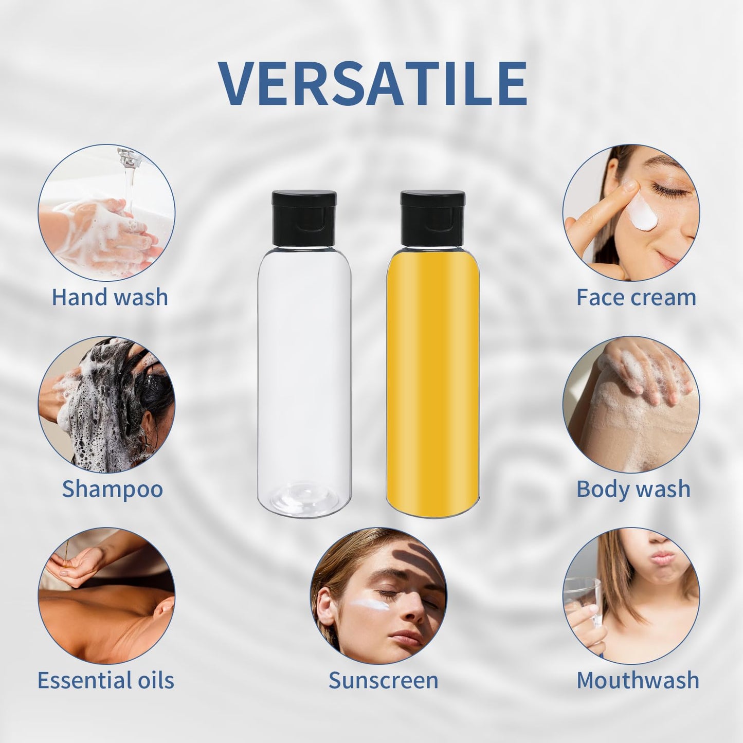 TANEMUDO 48 Pcs 4 oz Plastic Travel Bottles with Disc Top Flip Cap Clear Squeeze Empty Refillable Containers for Shampoo, Lotions, Cream, Toiletries, Liquid Body Soap
