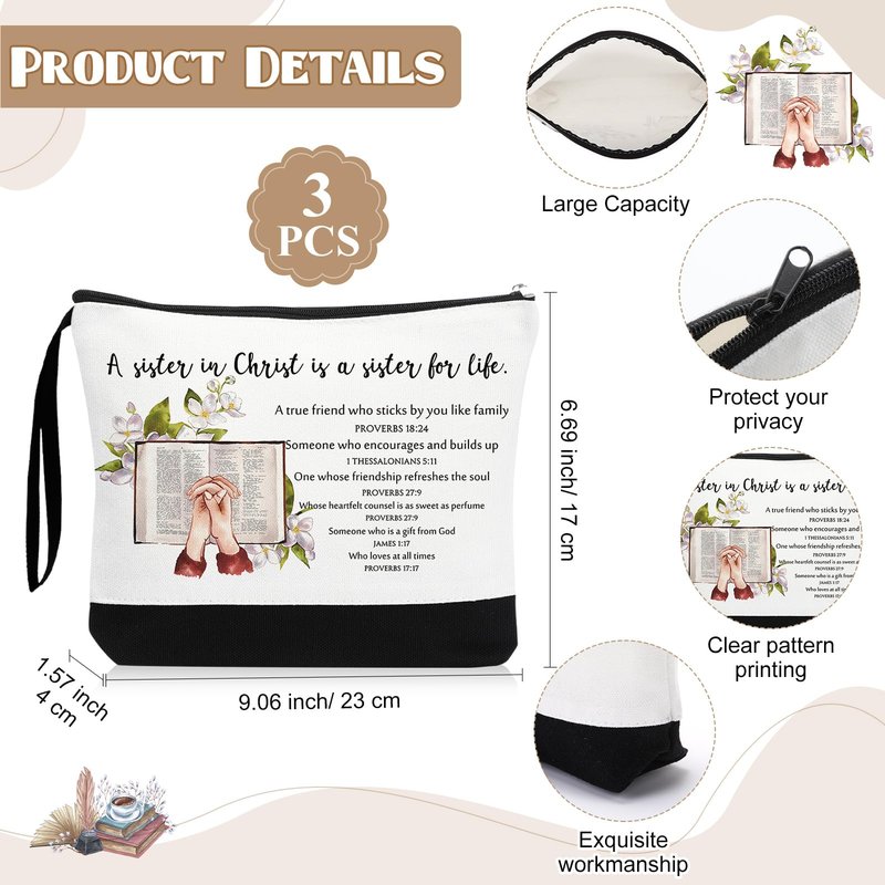 Paterr 6 Pcs 250th Anniversary Christian Tote Bags for Women, Bible Tote Bag and Canva Makeup Bag Inspirational Gifts for Teacher Nurse Ladies Sister Birthday Friendship Old Maids (Sister in Christ)