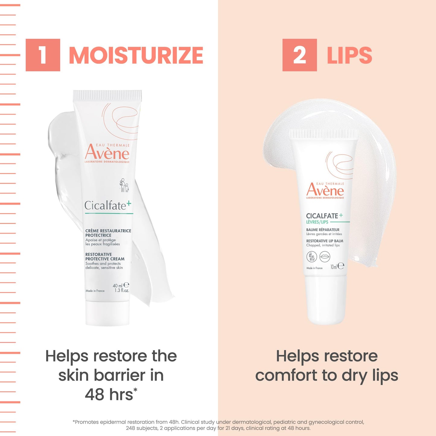 Avène Cicalfate+ Essentials, includes Restorative Protective Cream and Lip Cream, helps resotre skin barrier