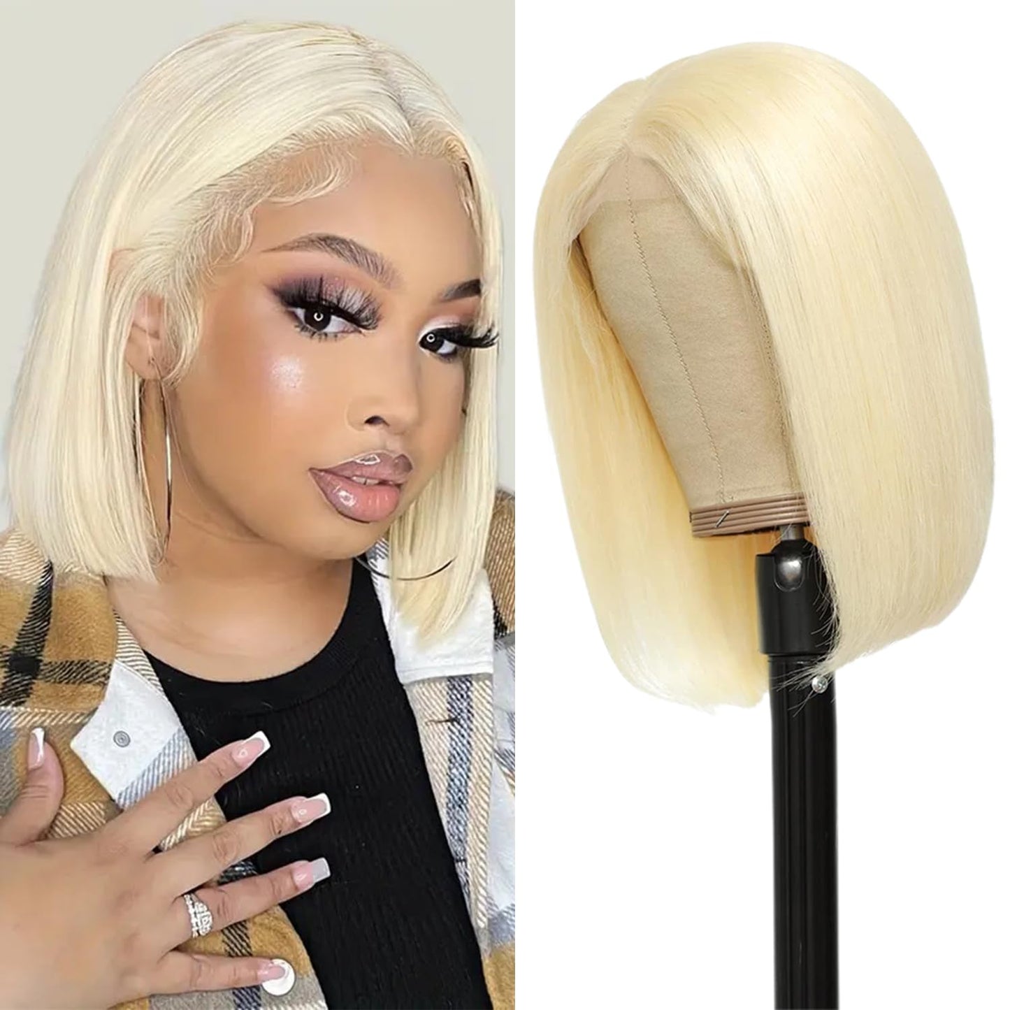 Hertune 613 Short Bob Wig Human Hair Blonde Bob Wig HD Lace Front 8 Inch Short Bob Human Hair Wigs 180% Density Frontal Wigs Pre Plucked with Baby Hair for Black Women