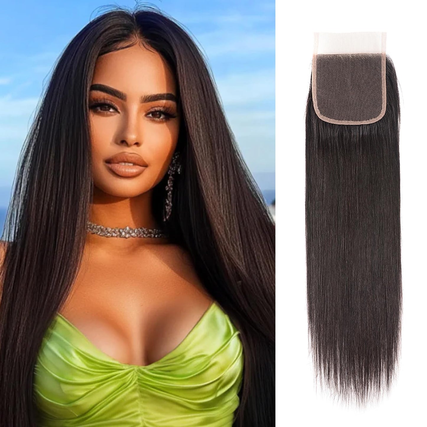 12A Human Hair Bundles Straight 4 Bundles Brazilian Virgin Hair Double Weft Bundles Deals Human Hair Straight Human Hair Extensions (4x4 lace Closure, 18 closure)