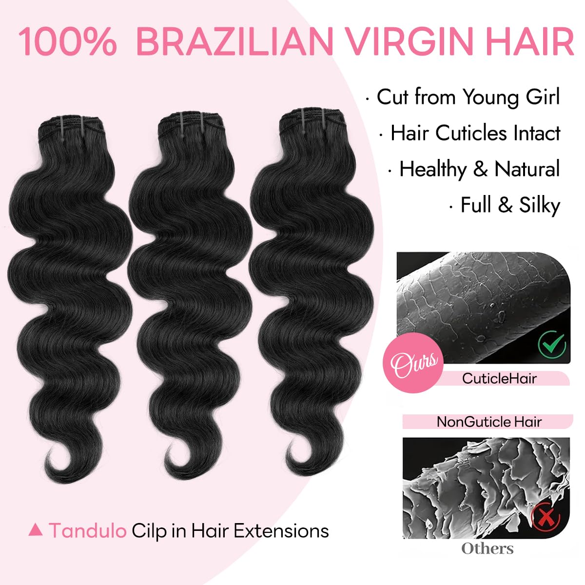 Tandulo Clip in Hair Extensions Real Human Hair Body Wave 1B Natural Black Clip in 100% Brazilian Remy Human Hair Extensions 8pcs Per Set with 18 Clips Double Weft 16 Inch 90g/3.6oz