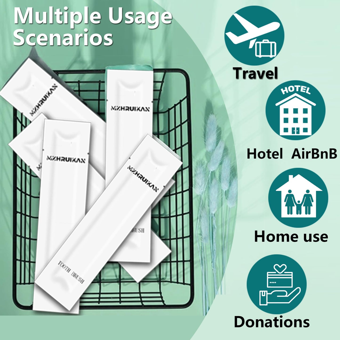 MZHRUIKAN 50 PCS Disposable Toothbrushes, Bulk Individually Wrapped Toothbrushes, Travel Toothbrush Pack, Ultra Soft Bristles & Non-Slip Handle, Perfect for Home, Travel, Hotel, Donation (50 Pieces)