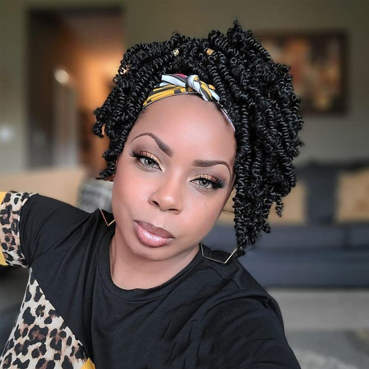 Lifabeauty 8 Packs Short Bob Spring Twist Crochet Hair 8Inch Pretwisted Passion Twist Crochet Hair Curly Pre Looped Crochet Braids Hair Kids Twist Crochet Hair for Black Women (8 Inch, 1B#)