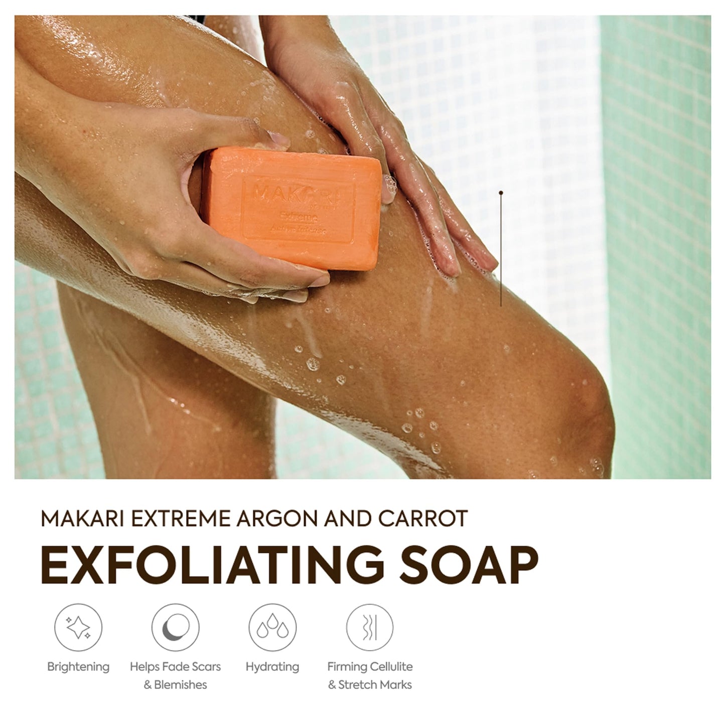 MAKARI Extreme Active Intense Argan & Carrot Oil Exfoliating Soap (7 oz) | Radiance-Boosting Bar | With Apricot Seed Extract & Vitamins C & E | Helps Reveal Smoother-Looking Skin