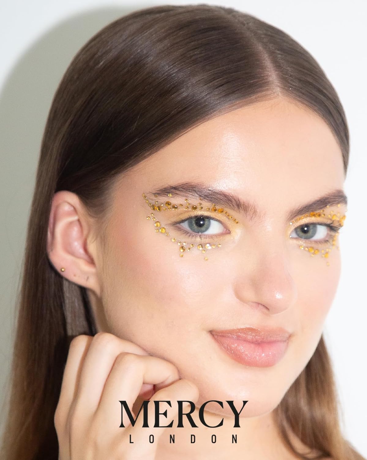 Cat Eye Crystal Eye Jewels - Gold Face Gems for Costume Makeup | Stick-On Accessories