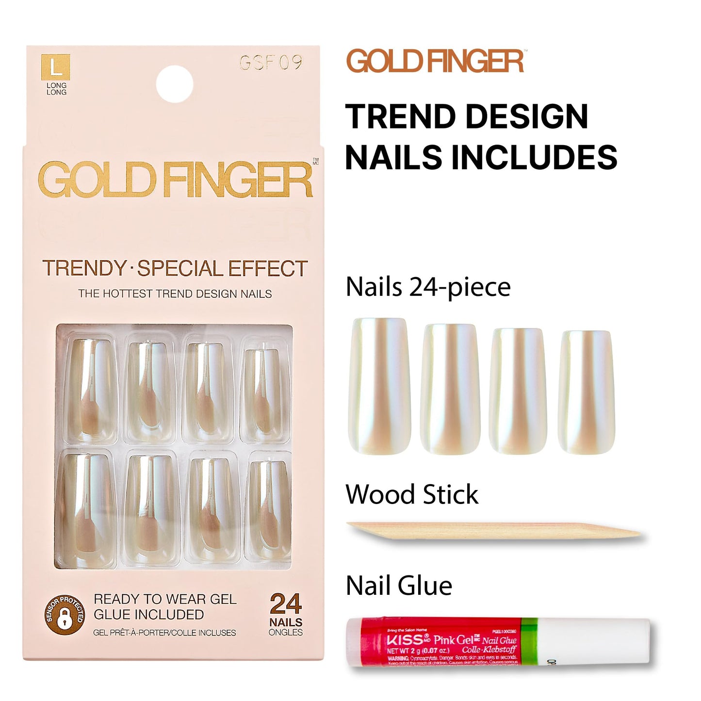 GoldFinger False Nails Kit, Special Chrome Effect, Long Square Metallic Silver Design Nail, Long-Lasting Hottest Trend Press on Nails, Convenient & Easy to Apply
