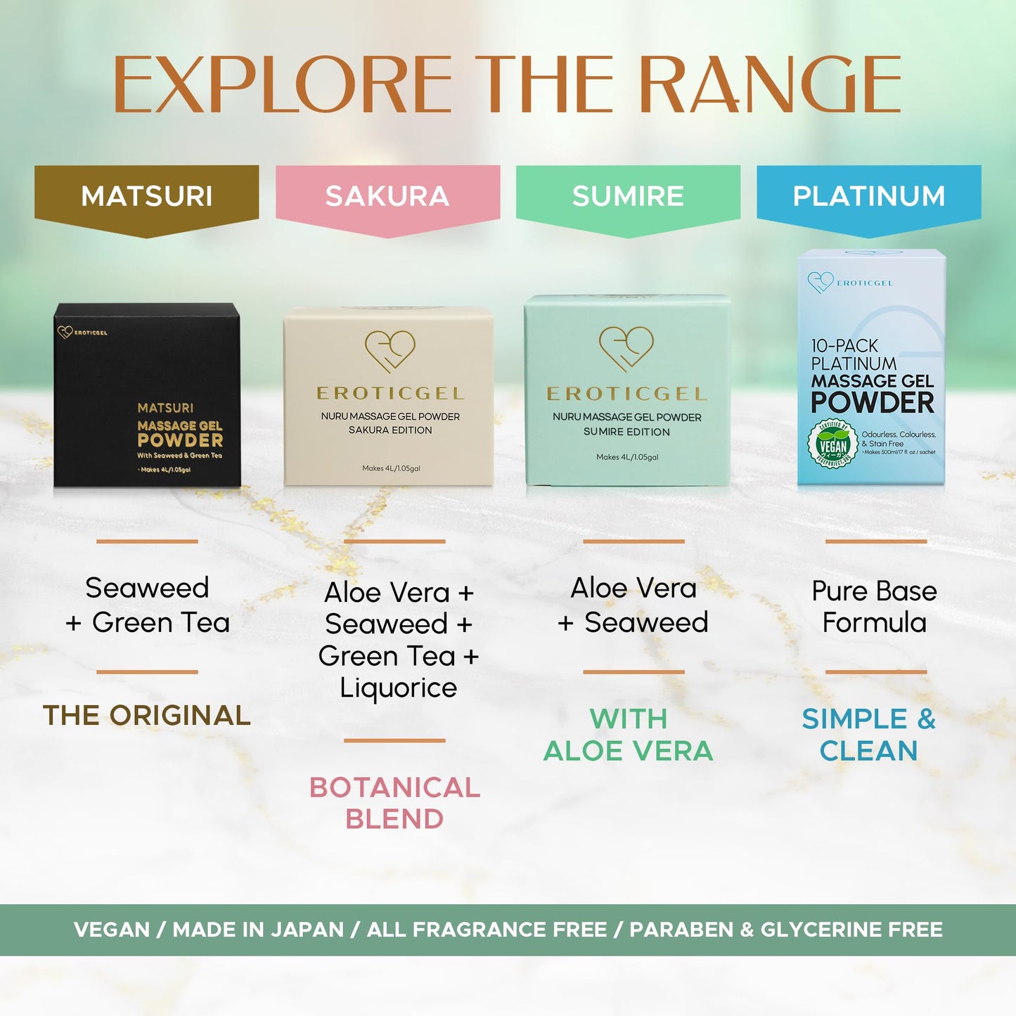 Sumire Edition Japanese Nuru Massage Gel Powder 50g | Nori Seaweed & Aloe Vera | Resealable Top-Up | Made in Japan | Vegan | Fragrance Free | Makes up to 1.32 Gallons