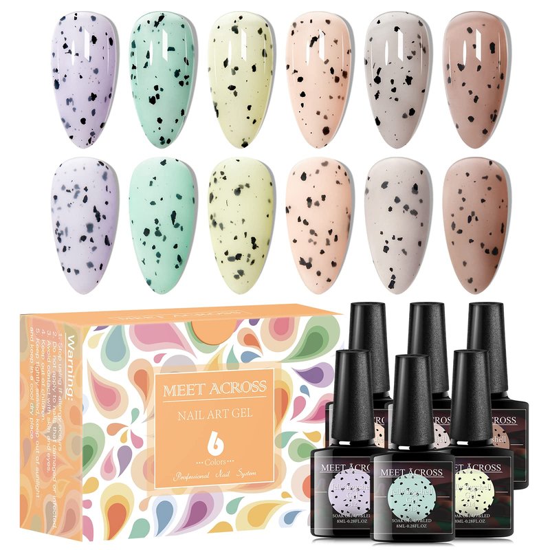 MEET ACROSS Jelly Eggshell Gel Nail Polish Set 6 Colors Pink Green Purple Crackle Gel Polish Summer Macaron Collection Nail Polish UV LED Soak Off Nail Art at Home (Jelly Eggshell)