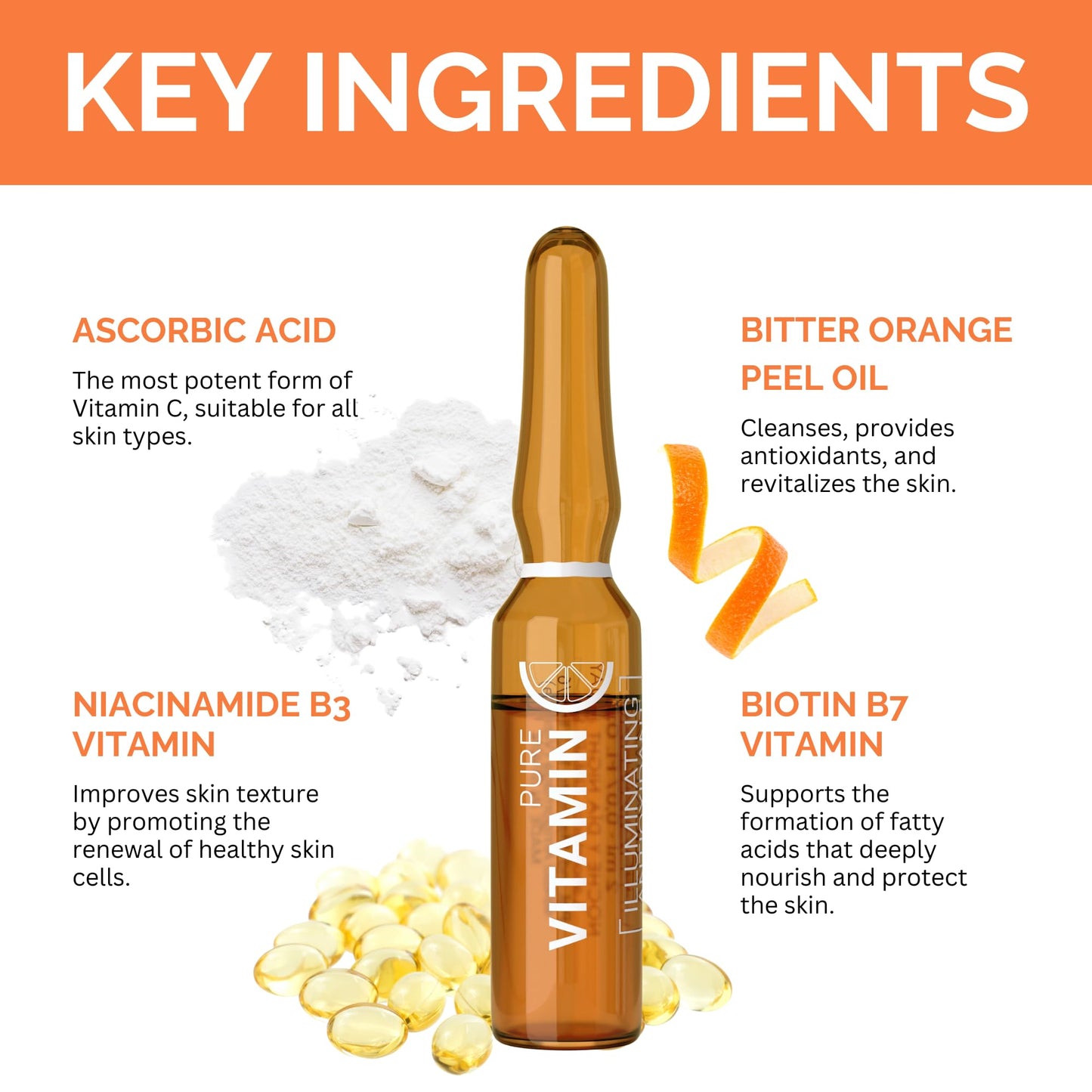 Noche Y Dia Vitamin C Ampoule Oil - Anti Aging Face Moisturizer Serum with Ascorbic Acid - Hydrate and Firm Skin - Boost Collagen - 12 x 2mL (.07 fl oz)