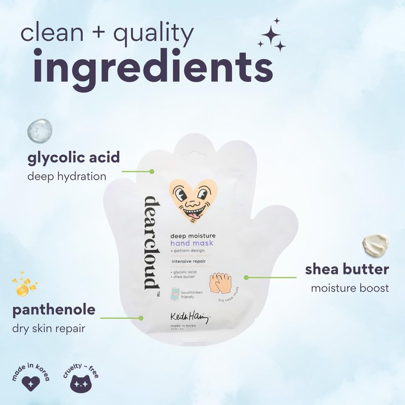 dearcloud Deep Moisture Hand Mask – Glycolic Acid & Shea Butter – Hand Mask for Dry Cracked Hands – Peach Honeysuckle (3 Pairs/ 6 Gloves)