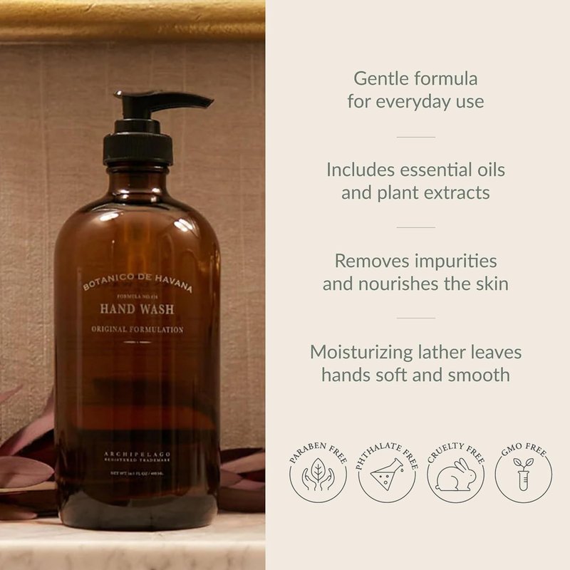 Botanico de Havana Liquid Hand Soap - Moisturizing Daily Wash | 16.5 Fl. Oz. for Kitchen & Bathroom