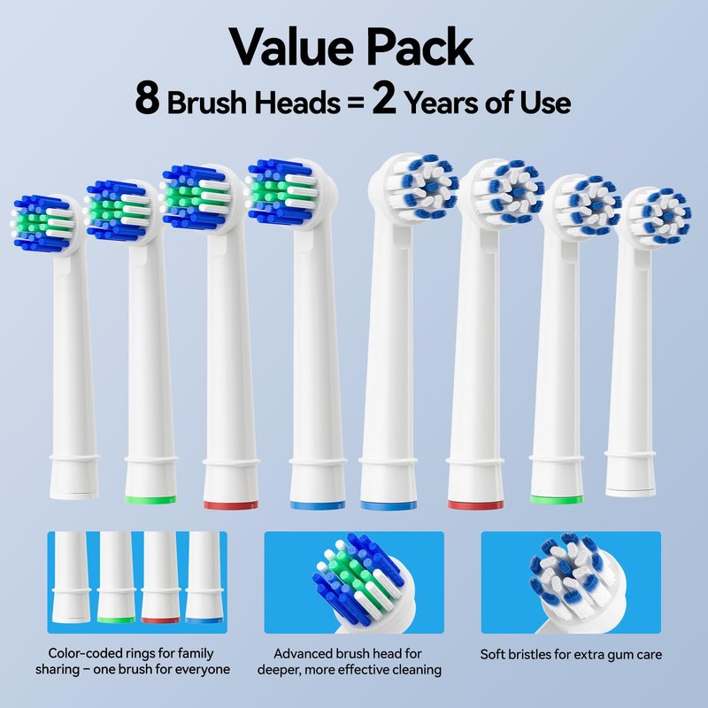 SEAGO Rotating Electric Toothbrush for Adults - 8 Replacement Heads (4 Soft/4 Hard), IPX7 Waterproof, 5 Modes with Memory Function, 2-Minute Timer, USB Type-C Rechargeable (SG-2607-Pink