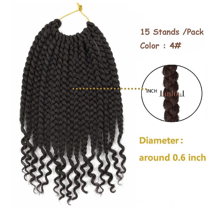 6 Packs Crochet Box Braids Curly Ends 12 Inch Bohemian Box Braids Crochet Hair for Black Women (4#, 12 Inch)