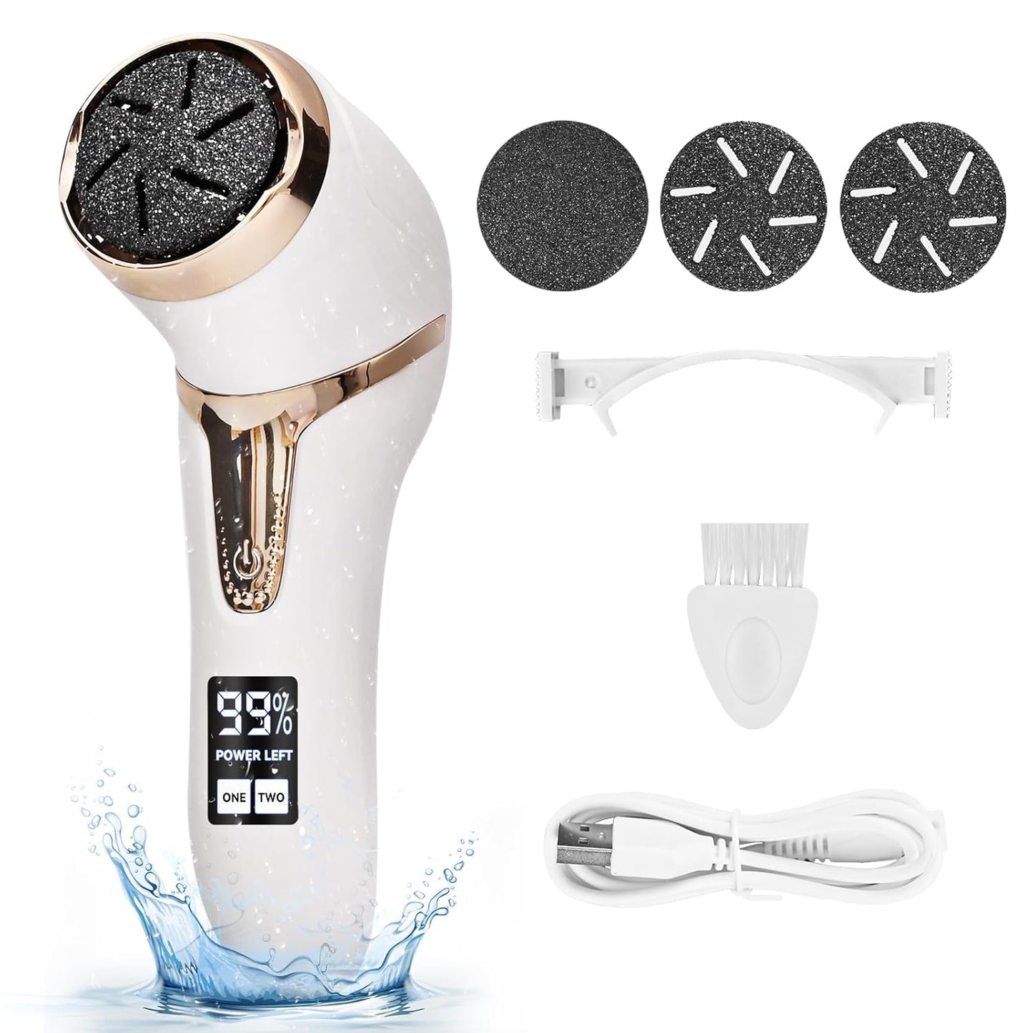 Electric Callus Remover for Feet - Rechargeable Waterproof Pedicure Tool with Vacuum | Portable 2-Speed Foot File (White)