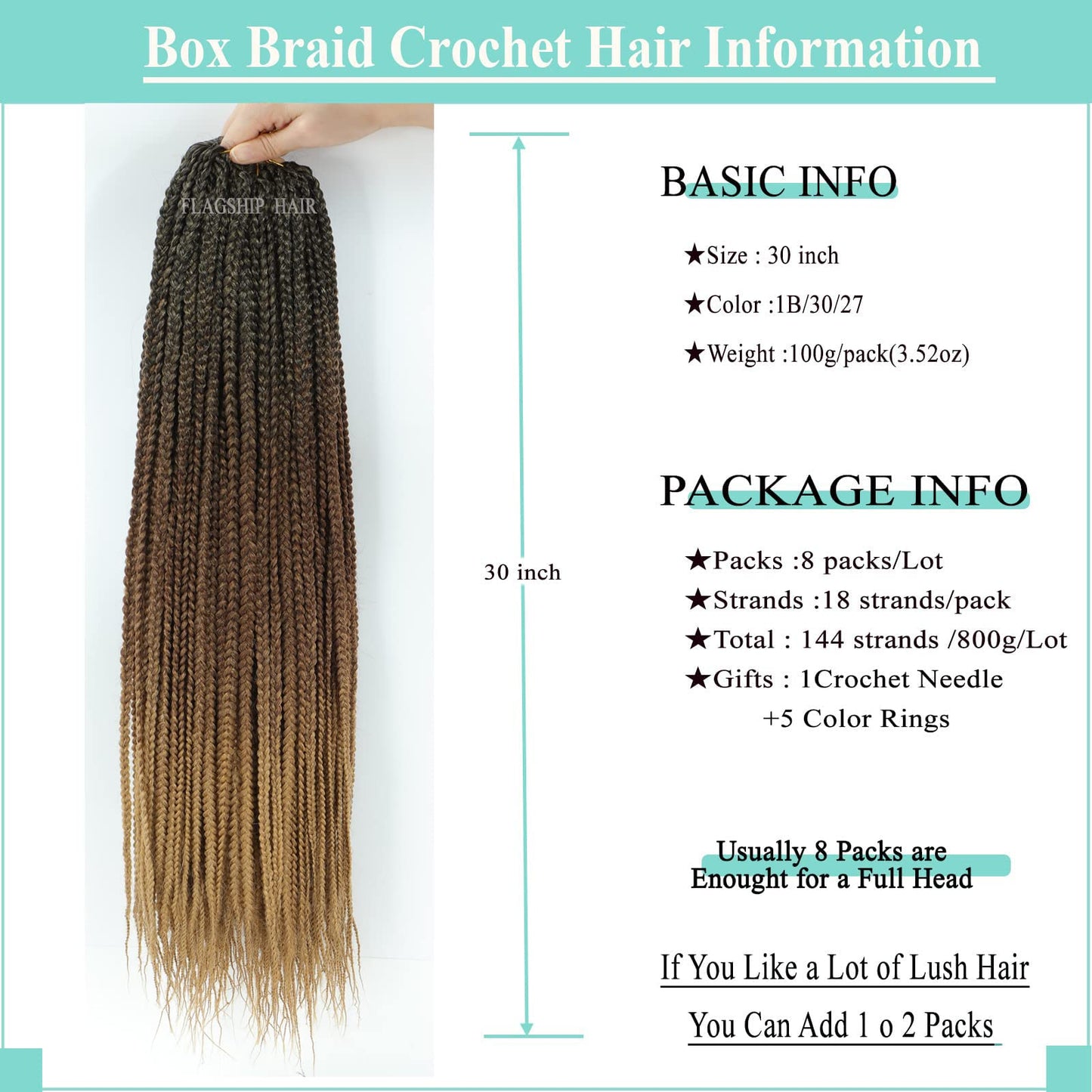 Crochet Box Braids 30 Inch Prelooped 8 Packs 1B/30/27 Ombre Color 3 Tone Long Goddess Box Braids Crochet Hair Crochet Hair 3x Box Braided Crochet Hair Synthetic Braiding Hair Crochet Braids Hair