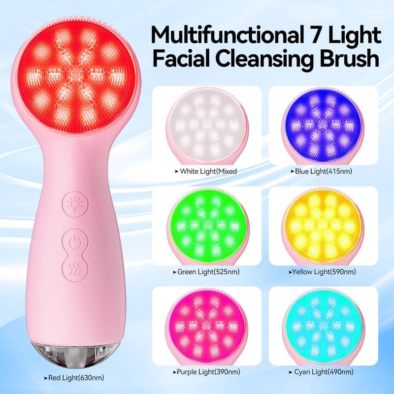 Electric Facial Cleansing Brush - Rechargeable Waterproof Exfoliator with Heat & Vibration | Deep Cleansing & Massage for Men & Women (Pink)