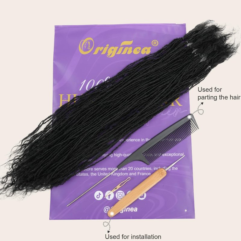 Originea Sister Locs Extensions Human Hair Curly Tips Permanent Micro Locs Extensions Natural Looking Soft Dreadlocks Can Be Bleached and Dyed (1B# 0.1cm, 8 Inch 30 Strands)
