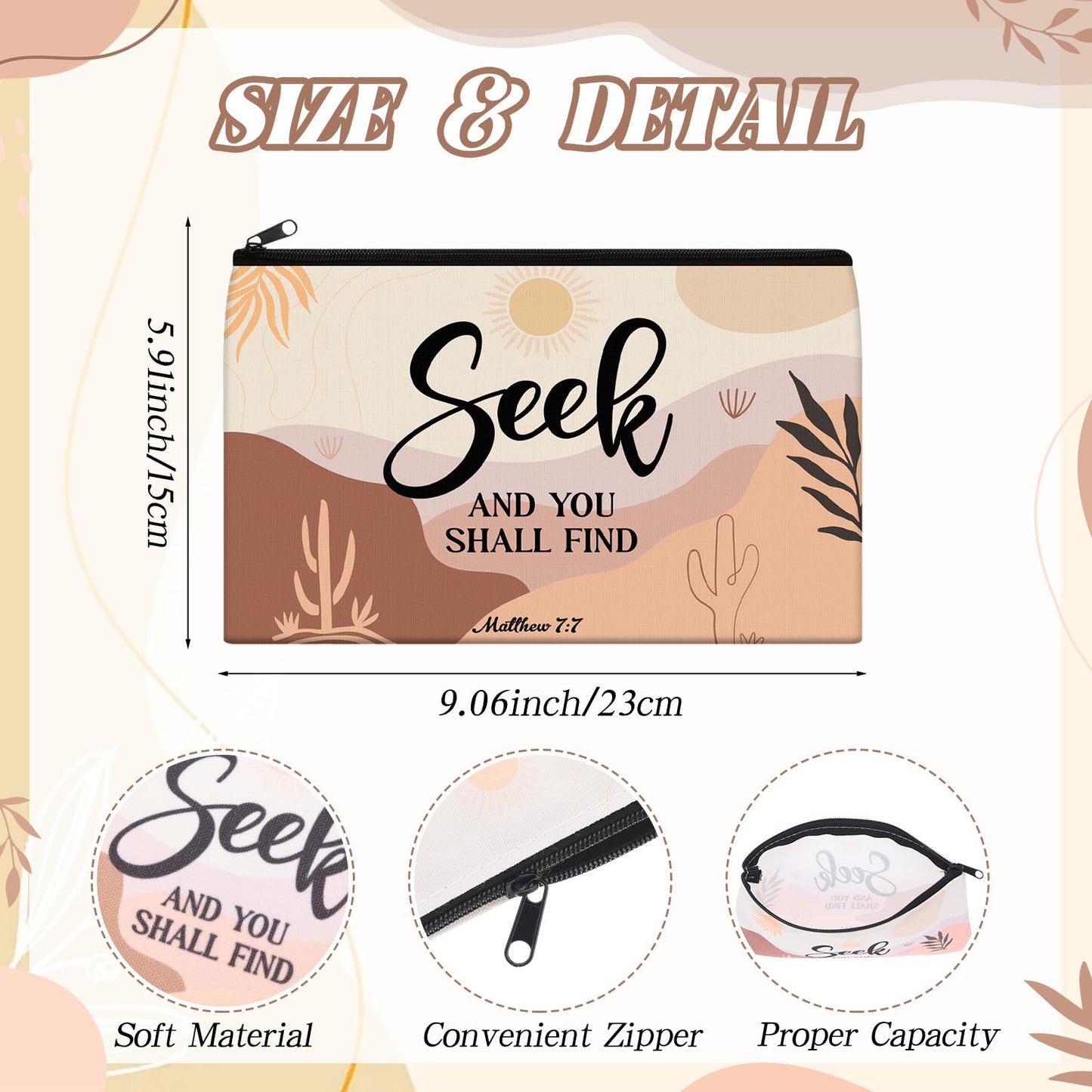 Moinchore 36 Pcs Christian Gifts for Women Bulk Christian Makeup Bags Religious Keychain Bible Verse Pen Faith Inspirational Quotes Cosmetic Bag Pencil Pouch for Mother's Day Church Charity Supplies