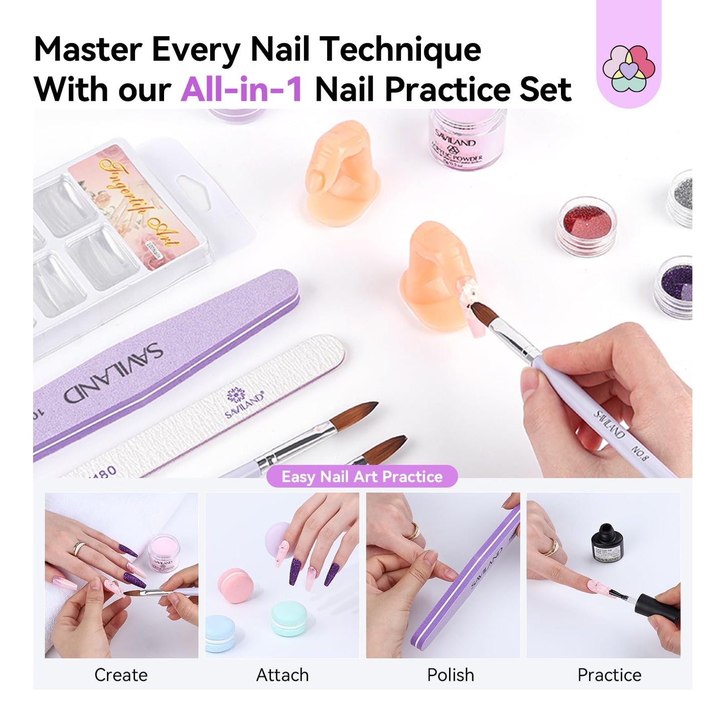 SAVILAND Acrylic Nail Kit: All-In-1 Nails Kit Acrylic Set with 88W Nail Lamp EMA Monomer Gel Nail Polish Nail Drill Cuticle Remover Home DIY Starter