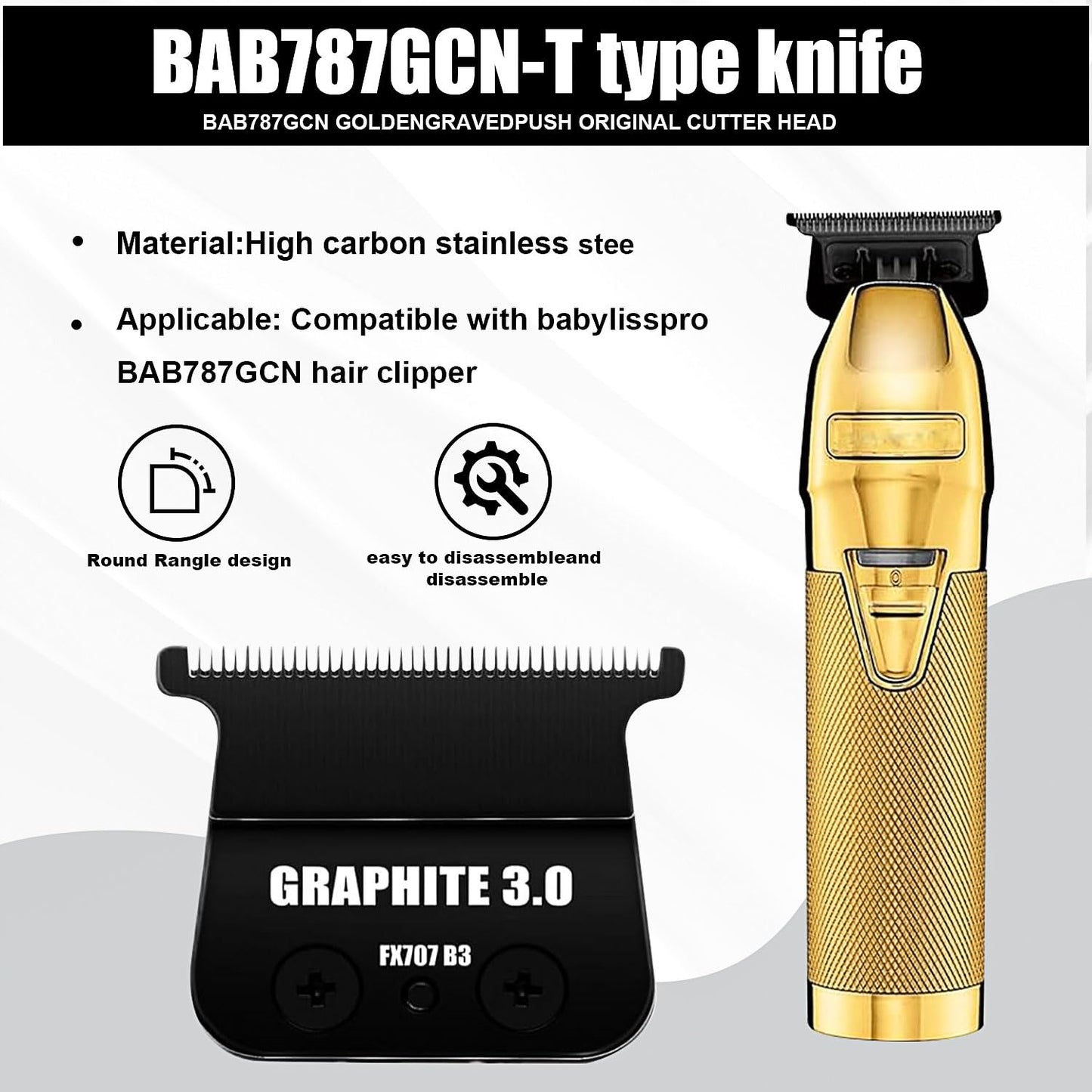 2 Pcs FX707Z DLC 2.0 Replacement Blades Head Compatible with BaByliss PRO Barberology Trimmer Blade,Zero-Gapped Replacement Trimmer Blade Compatible with BaBylissPRO FX787 & FX726 Trimmer（Black）