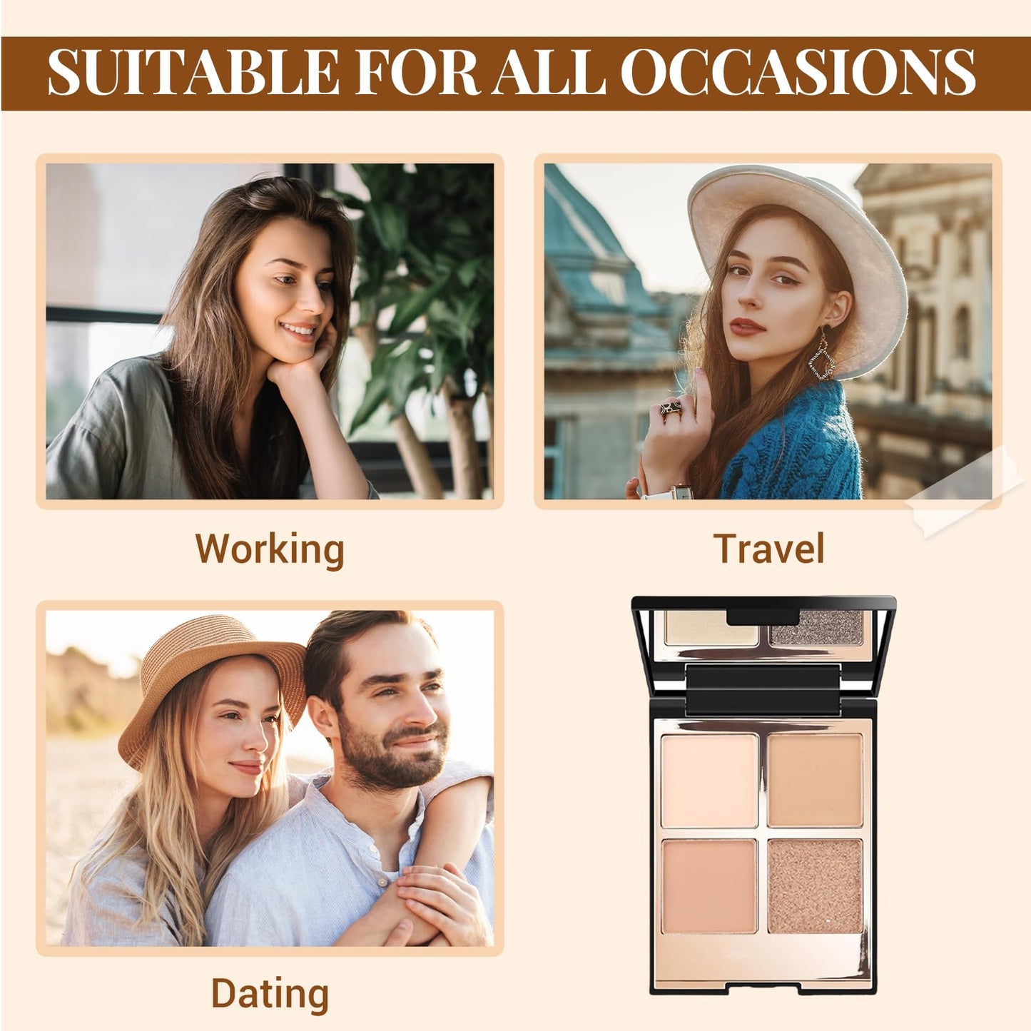 YiGuMy Matte & Shimmer Eyeshadow Palette - Waterproof Long-Lasting Neutral Browns, Champagne & Taupe Kit with Blending Brush, Travel Compact, High Pigment Creamy Shades (Pearl Fizz)