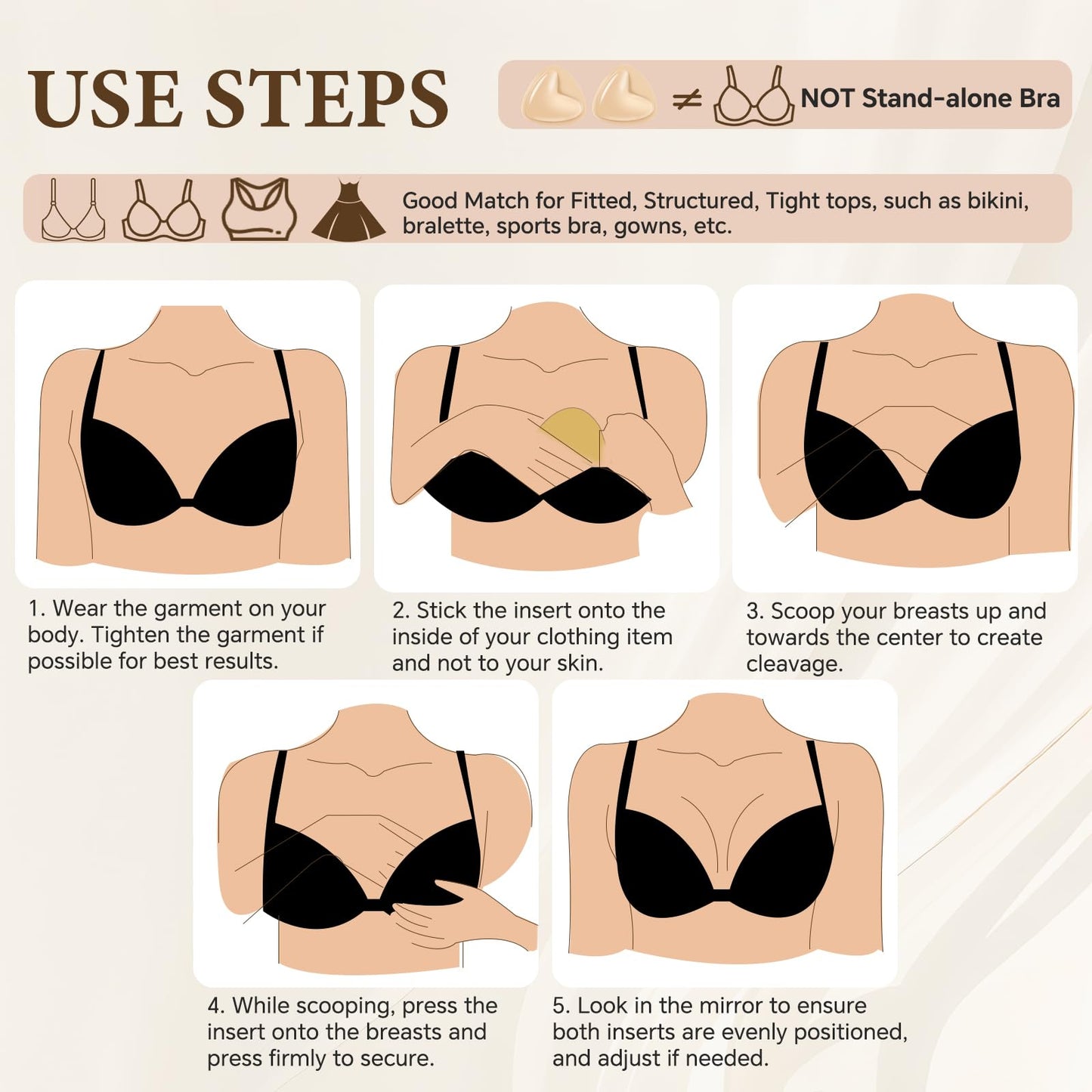 Sticky Bra Inserts, Double-sided Sticky Push Up Inserts, Reusable Bra Pad Inserts for Bikini Dress Swimsuit Sports Bra