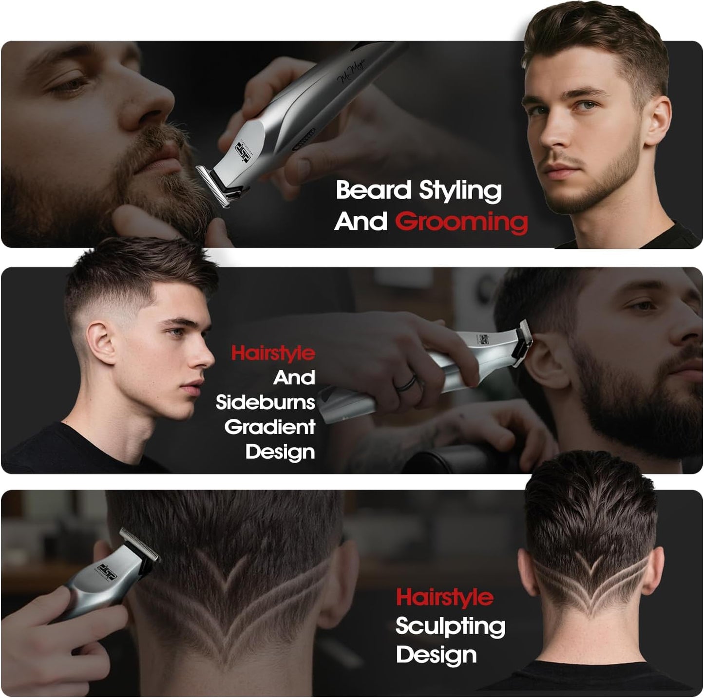DSP Professional T Blade Beard Trimmer for Men - Cordless Zinc Alloy Barbershop Edger | Silver Finish