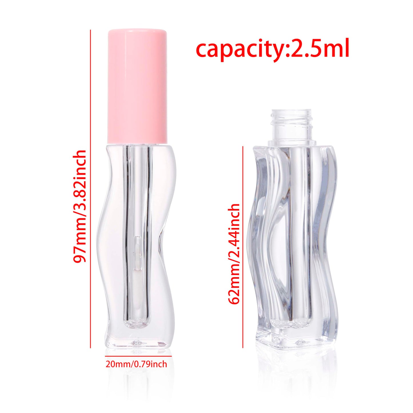COSIDEA 9pcs Empty 2.5ml/0.08oz Pink lip gloss tubes with wand unique Wave shape lipgloss tube container small capacity for lip Tint DIY (9)