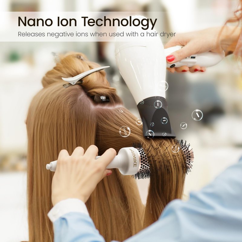 AIMIKE Round Brush for Blow Out, NaturaVol Medium Round Hair Brush for Fine Hair with Nano Thermal Ceramic Tech, for Blow Drying & Styling, Adds Volume & Smoothness (1.7 Inch Barrel, 2.5 Inch Bristle)