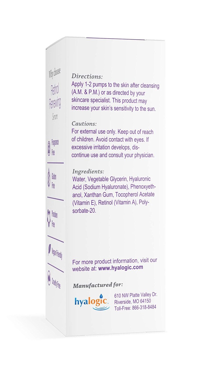 Hyalogic Retinol Serum– Skin Renewal & Wrinkle Repair Face Serum with Hyaluronic Acid & Vitamin A – For Clearer, Radiant Looking Skin (.47 fl oz.)