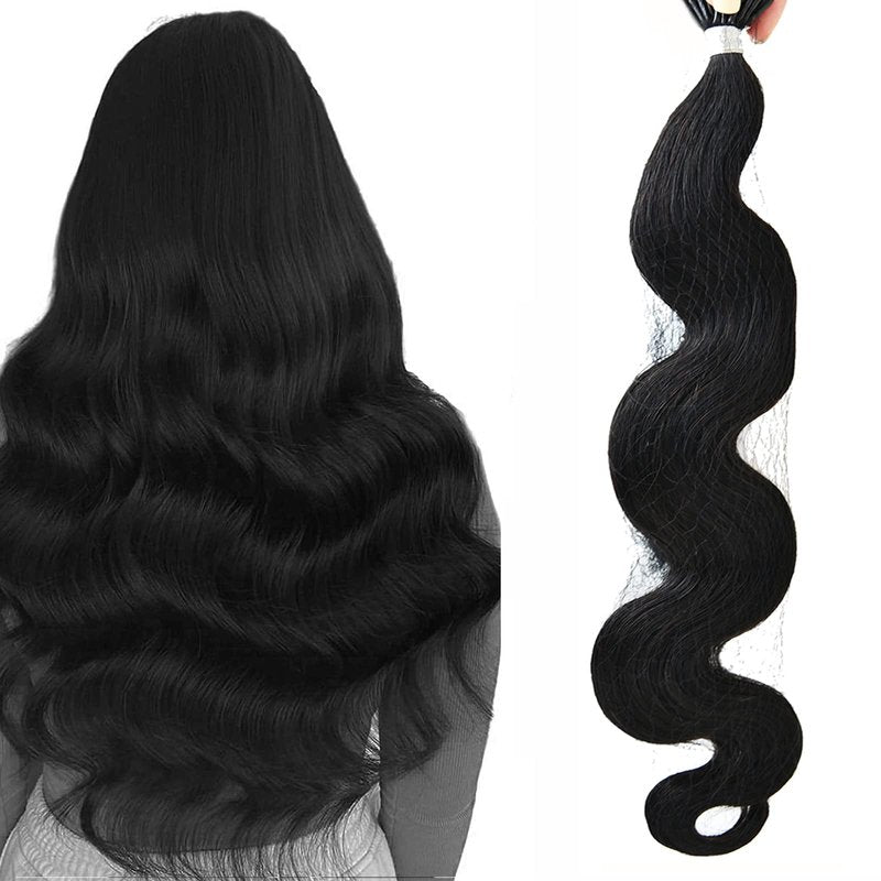 Misslala 18 Inch Cold Fusion Extensions Human Hair Itip Human Hair Extensions Wavy Color #1B Off Black Keratin Hair Extensions Human Hair Wavy 0.8g/s 50S/40G…