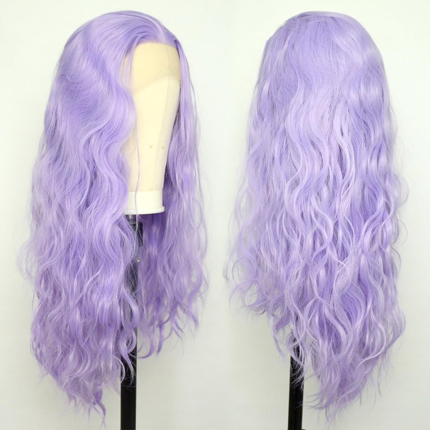 Luwigs Lanvender Purple Natural Wavy Lace Front Wigs Synthetic Loose Body Wave Heat Fiber Hair for Women Replacement Wigs Half Hand Tied Cosplay Daily Wear 22inch (22 Inch, Purple,Wavy)