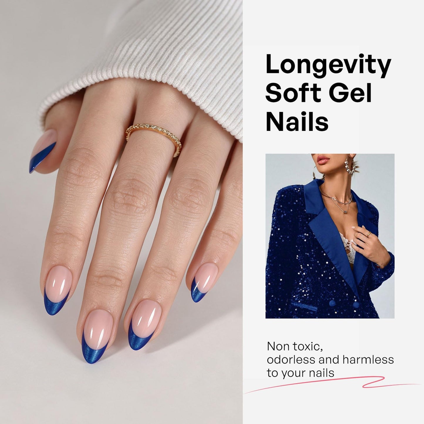 GJZEZ 32Pcs Press On Nails Soft Gel Fake Nail, Short Almond, Royal Blue