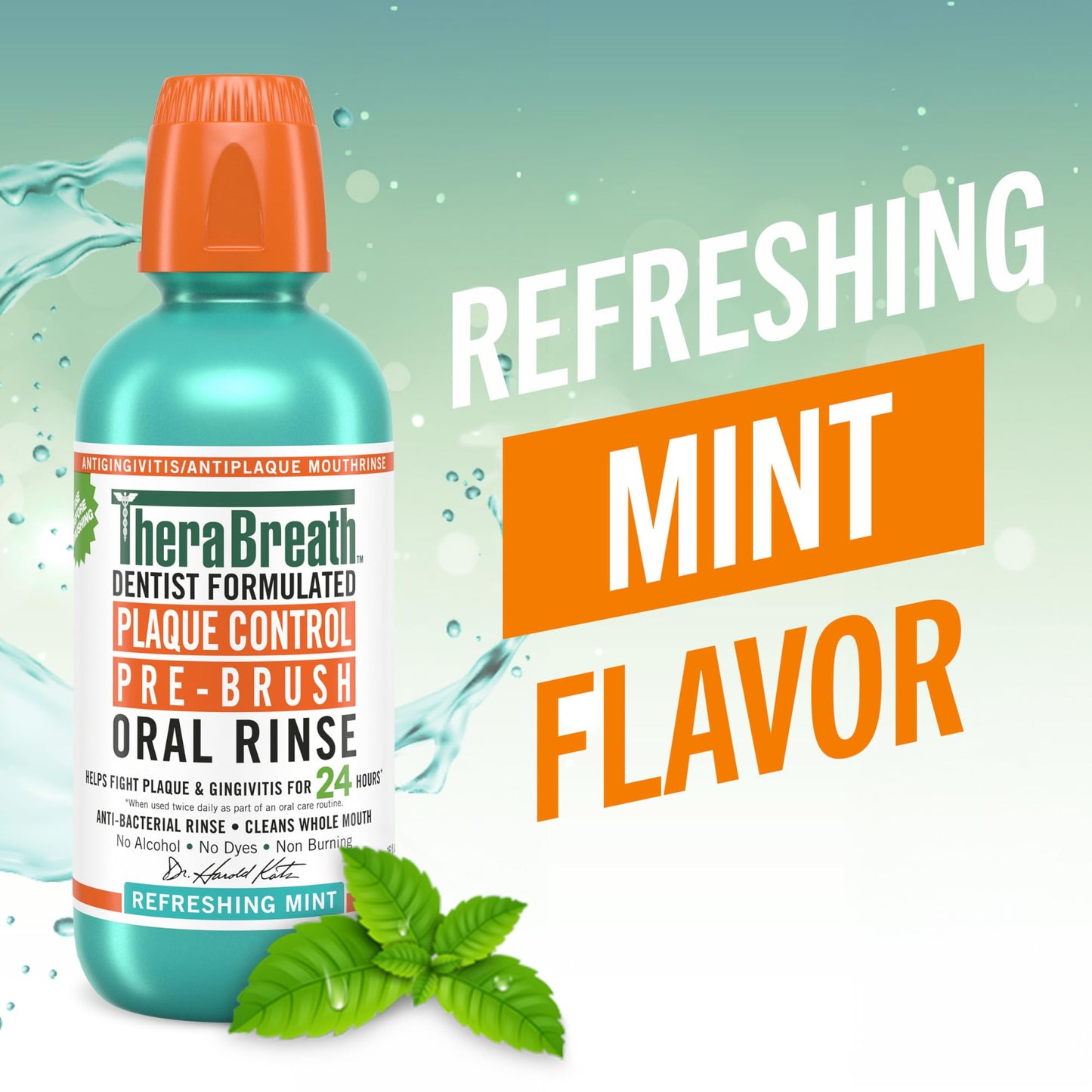 TheraBreath Plaque Control Pre-Brush Oral Rinse, Refreshing Mint Flavor, Antigingivitis and Antiplaque Rinse, Dentist Formulated, Alcohol Free, 16 Fl Oz