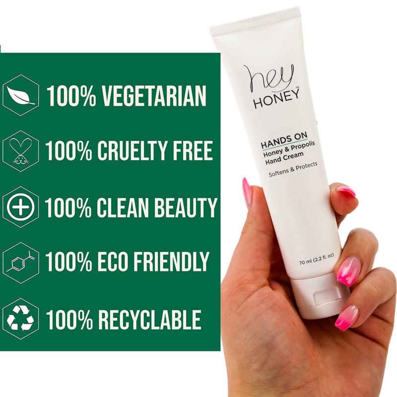 Hey Honey Hand Cream for Extremely Dry Cracked Hands & Elbows - Instant Relief with Shea Butter, Honey & Propolis - Cracked Skin Repair Moisturizer - Fast Absorbing 2.2 Oz