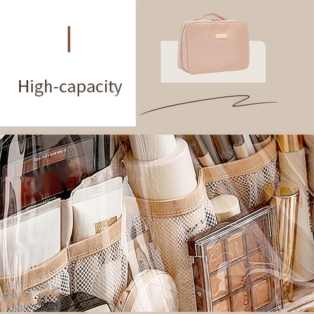 OLBUPS Portable Large Capacity Cosmetic Bag, Skincare Products, Makeup Brush Storage Bag, Double Layer Makeup Bag (Upgraded-White)