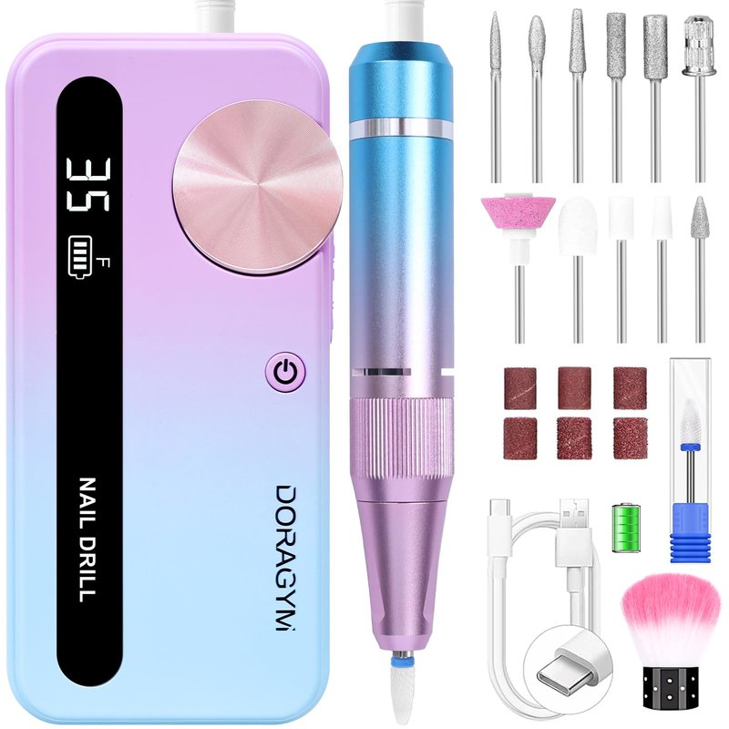 Nail Drill Professional, 35000RPM Electric Nail File Rechargeable, Portable Nail Drill Cordless Kit Efile for Acrylic Nails, Nail Dremel Manicure Perdicure for Salon & Home Use (Gradient)