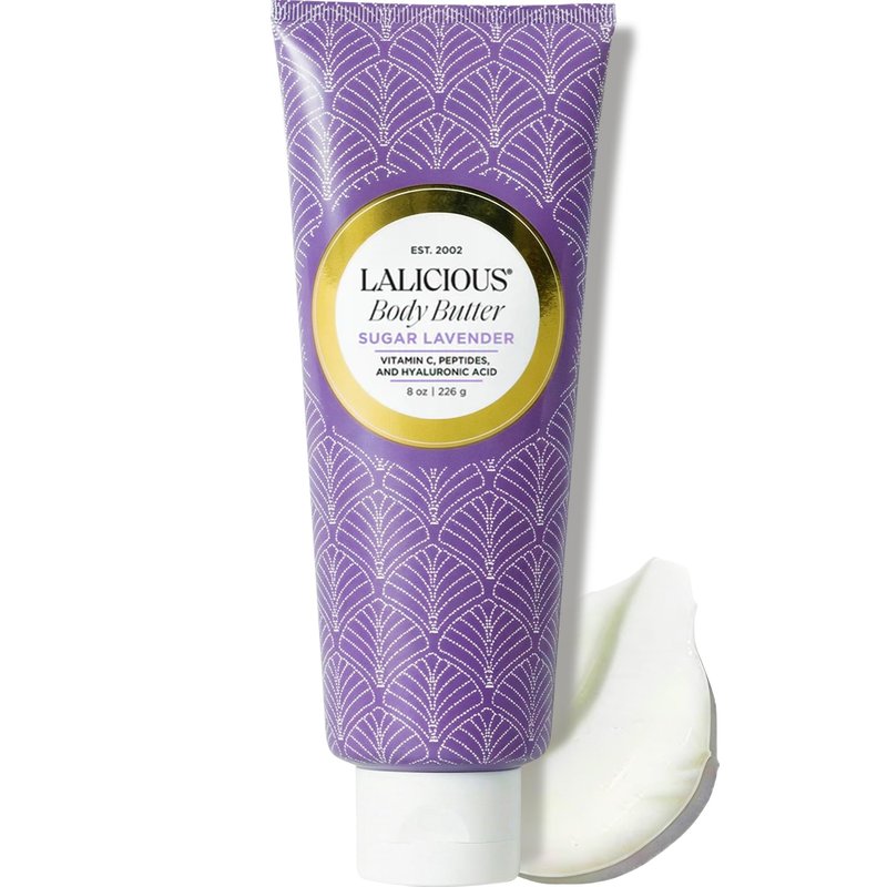 LaLicious Sugar Lavender Whipped Body Butter 8oz | Ultra-Hydrating Shea Butter Body Cream with Hyaluronic Acid, Vitamin C & Peptides | Deep Moisturizing Lotion for Dry Skin | Firming & Skin-Softening