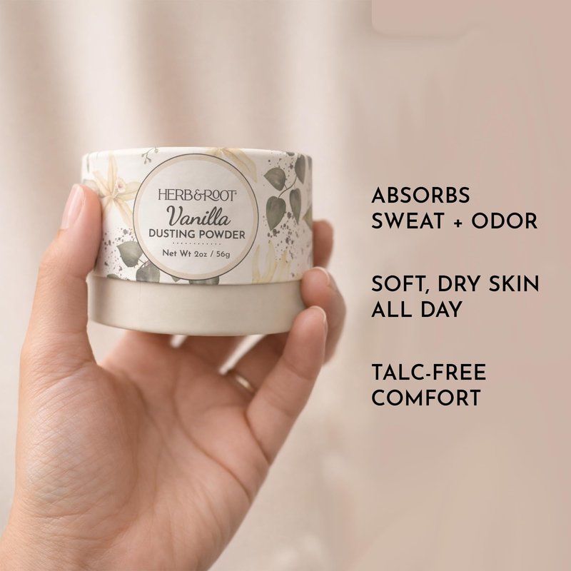 Herb & Root Talc Free Body Dusting Powders. Rose, Vanila, Sandalwood, Lavender, Jasmine, and Gift Sets (Travel Size, Lavender, Rose, Vanilla, Puff)