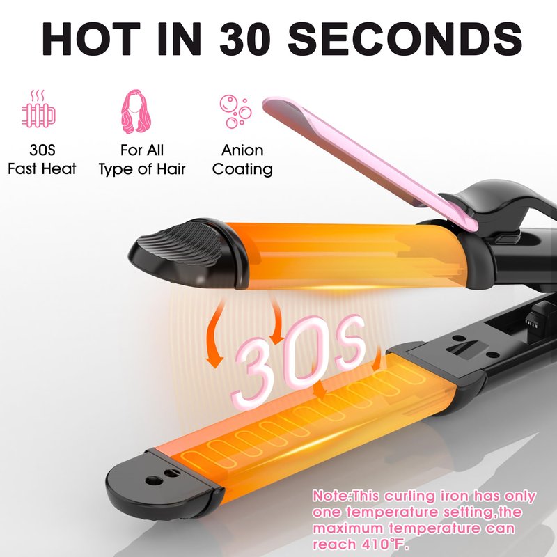 Dual Voltage Curling Iron for Travel,110V-240V Curling Iron 1 inch with European Plug Adapter,2 in 1 Hair Straightener and Curler(Pink)