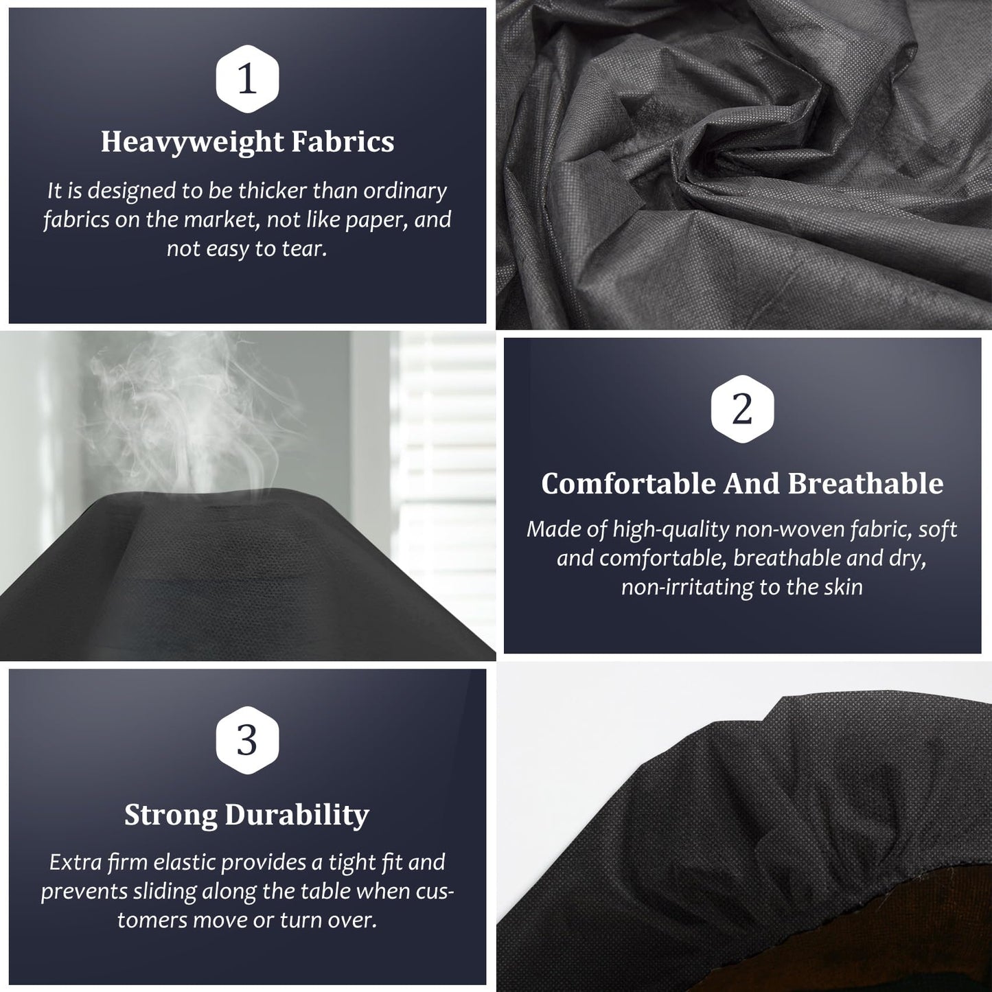 40PCS Disposable Fitted Massage Table Sheets, Heavy Duty Elastic Disposable Bed Cover, Breathable Disposable Fitted Sheets for Spa Black Non Woven Fabric 36 x 85 Inch