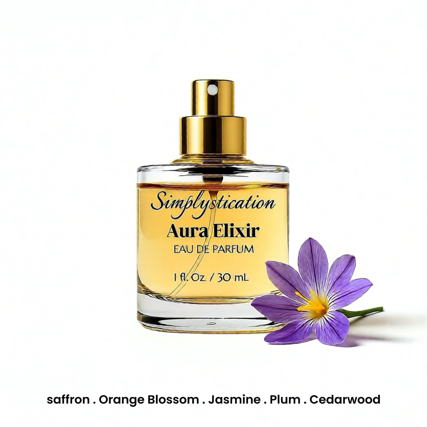 Simplystication - Aura Elixir Eau de Parfum Spray – Inspired by B.accarat R.ouge 540, Luxury Fragrance, Unisex Amber-Saffron Scent, Eau de Parfum, 1 Fl Oz (30ml)