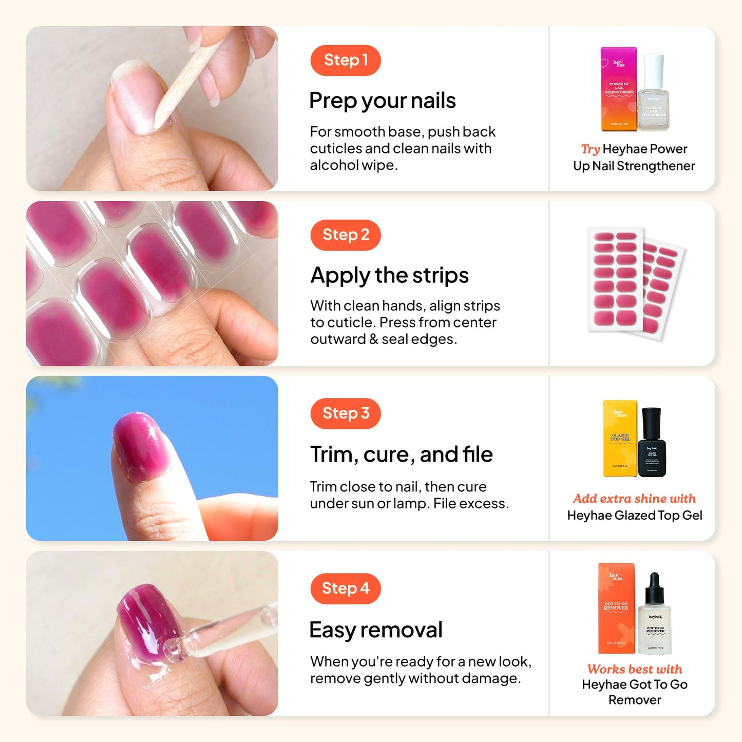 Heyhae Semi Cured Gel Nail Strips | No LED Lamp Needed |Pink, Valentines | Easy Apply & Remove, Salon Quality | Includes 28 Strips, 1 Prep Pads, Nail File & Wooden stick - Hey, Pink Road Trip