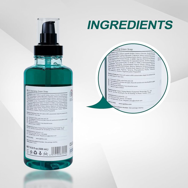 Green Soap for Tattooing - Concentrated 1:9 Formula | 16.9oz for Effective Tattoo Cleaning