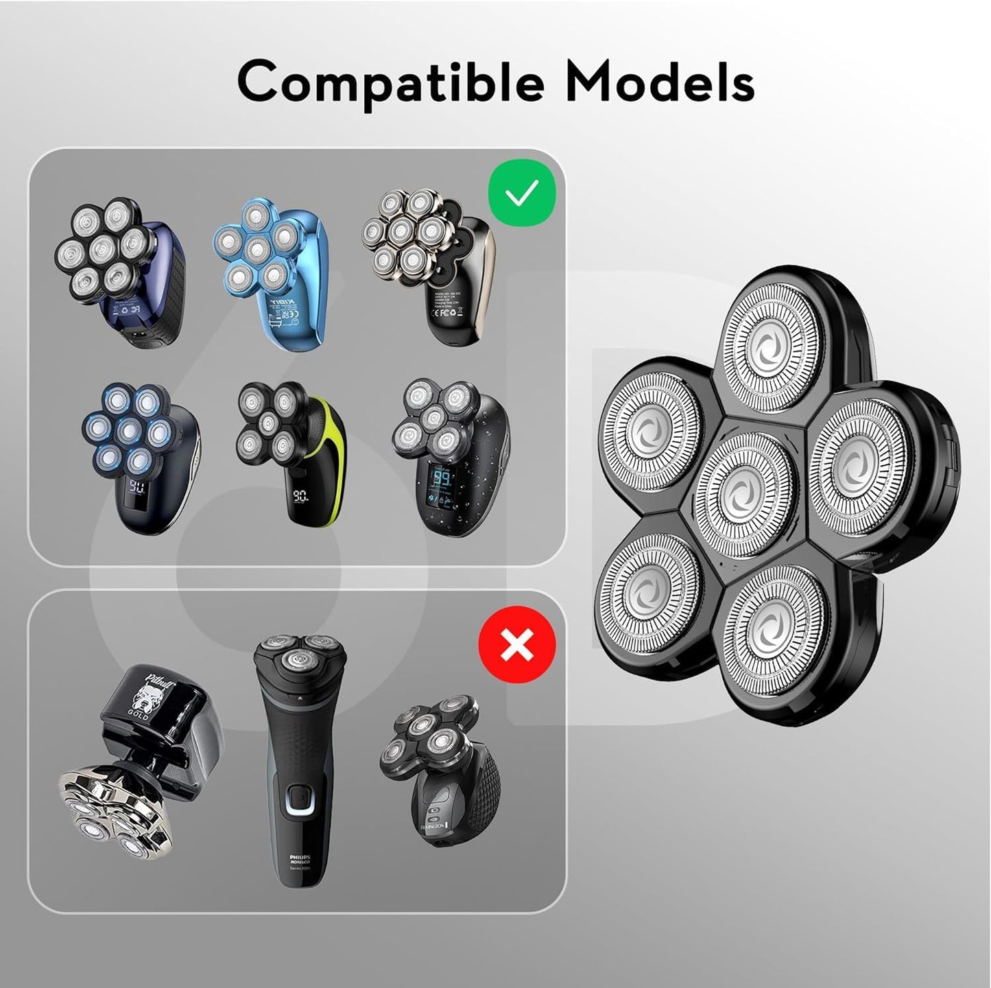 Kibiy Head Shavers Replacement Blades, 6 Blades Head Shaver for Bald Men Replacement, Easy Install Electric Razor Shaver for Model MS-672