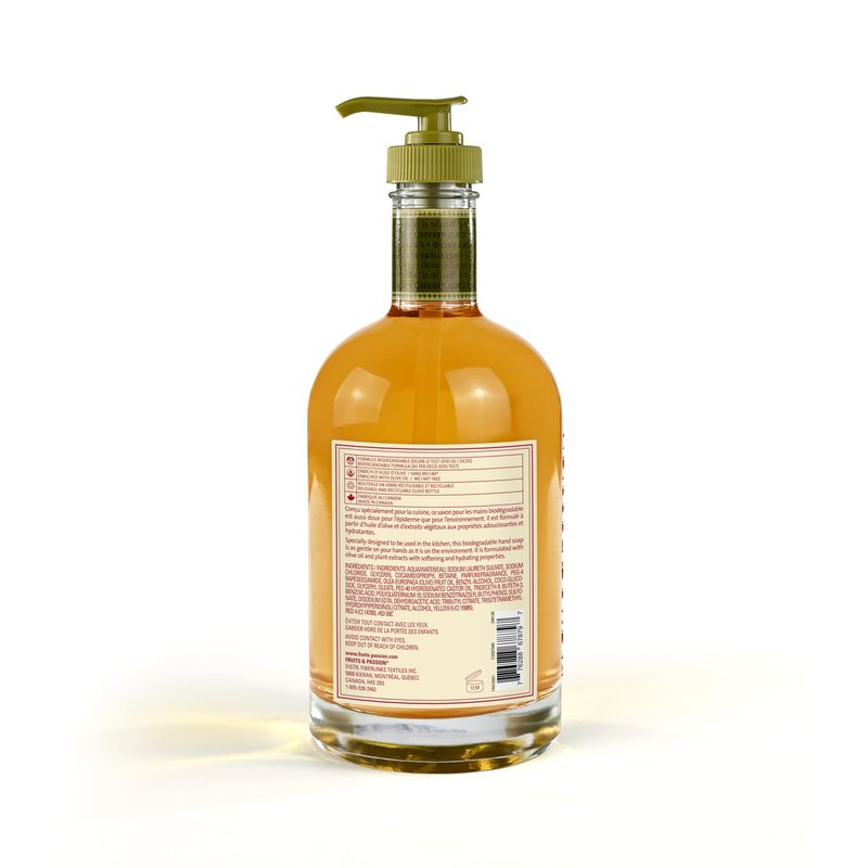 Cucina Fruits & Passion Kitchen Hand Soap, Sanguinelli Orange & Fennel, Natural Liquid Soap with Cold-Pressed Olive Oil, Moisturizing Formula in Refillable Glass Hand Soap Dispenser, 16.9 fl oz