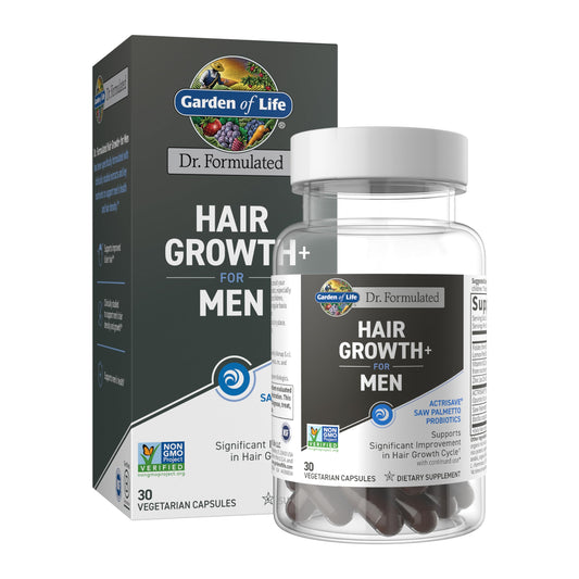 Garden of Life Dr. Formulated Men's Hair Growth Capsules – Saw Palmetto, Black Rice & Prickly Pear – Men's Hair Supplement, Non-GMO, Gluten-Free, 30 Capsules
