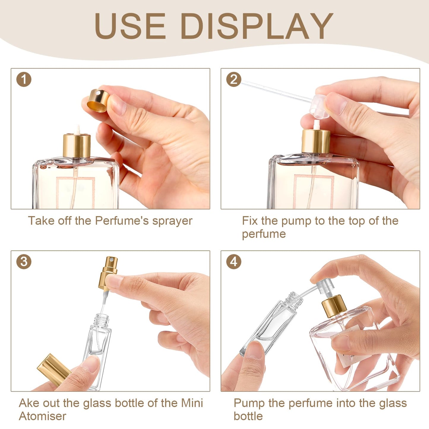 Domensi 30 Pcs 8 ml Empty Glass Perfume Bottles Bulk - Gold Refillable Cologne Spray Atomizer with Pump, for Travel, Skincare, Haircare, Cleaning & DIY Essentials